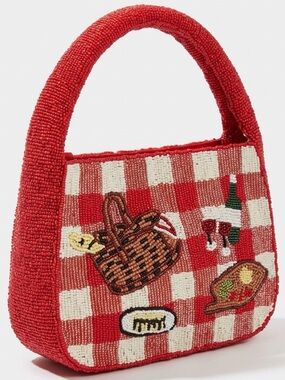 ✨SOL & MER Fully Beaded Red Picnic Wine Cheese Novelty Shoulder Bag 9”